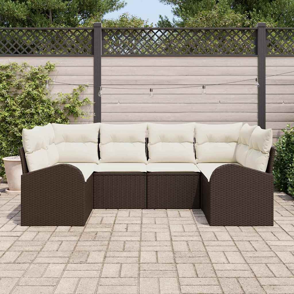 Set Divano da Giardino 6 pcs Marrone e bianco polyrattan | homemem39