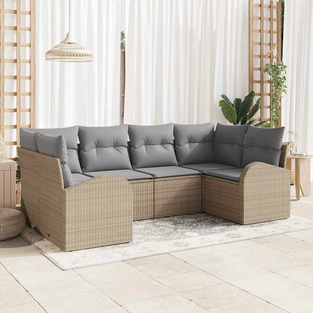 Set Divano da Giardino 6 pcs Beige e Grigio Chiaro polyrattan | homemem39