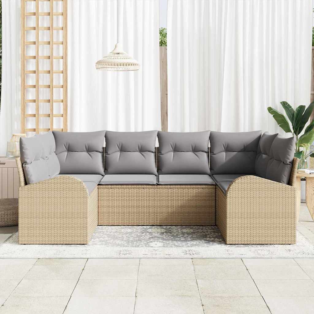 Set Divano da Giardino 6 pcs Beige e Grigio Chiaro polyrattan | homemem39