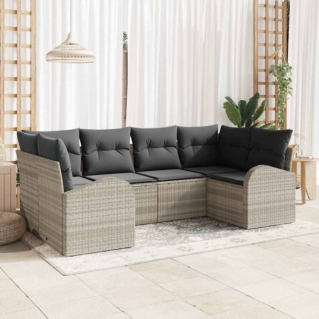 Set Divano da Giardino 6 pcs Grigio chiaro polyrattan | homemem39
