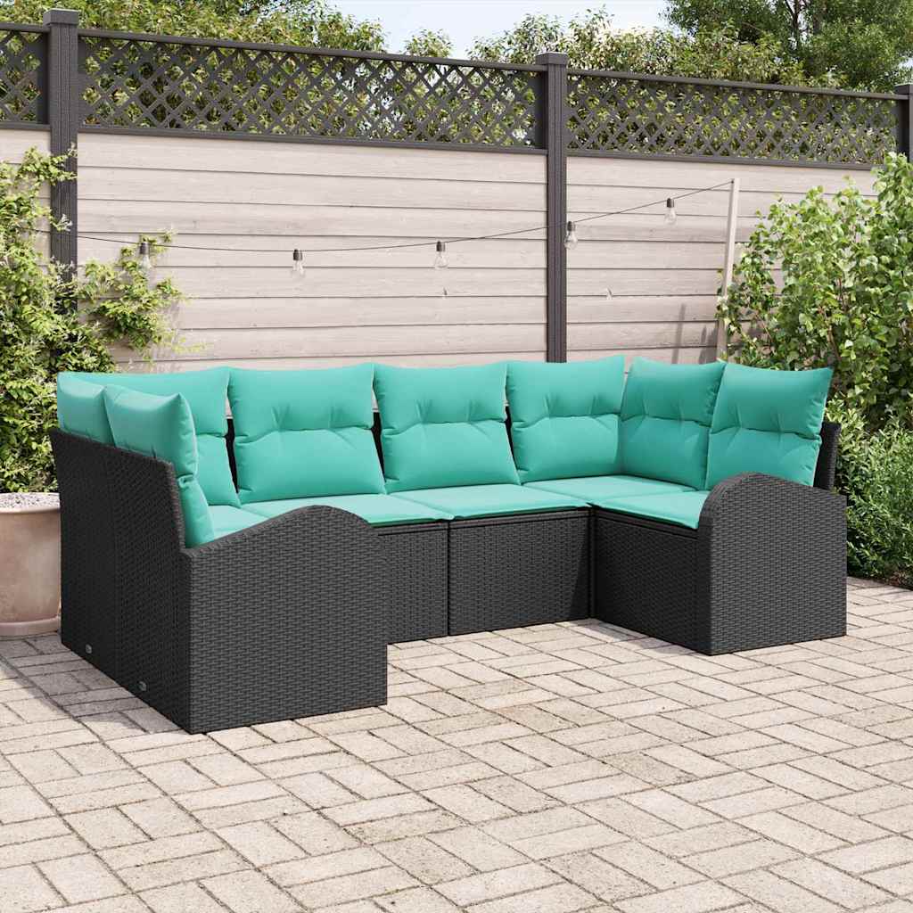 Set Divano da Giardino 6 pcs Nero e Turchese polyrattan | homemem39