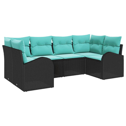 Set Divano da Giardino 6 pcs Nero e Turchese polyrattan | homemem39