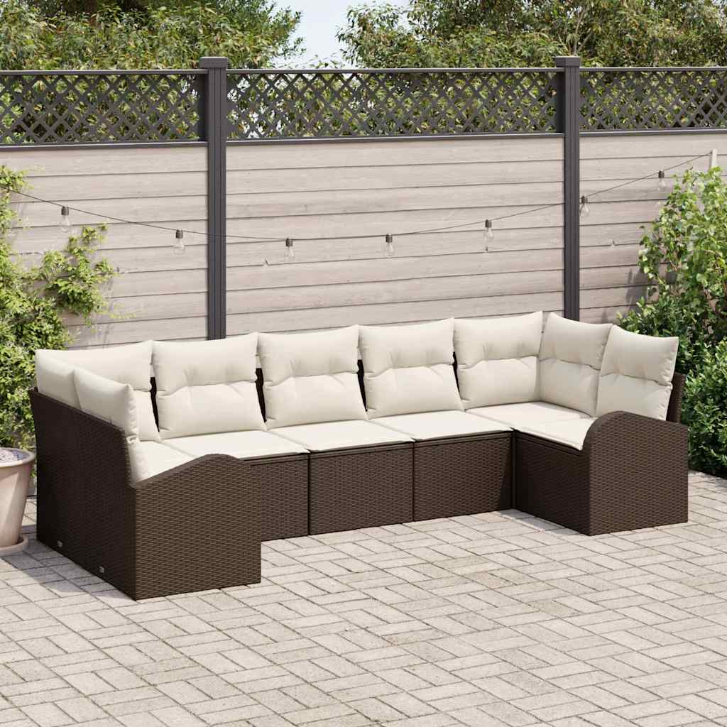 Set Divano da Giardino 7 pcs Marrone e bianco polyrattan | homemem39