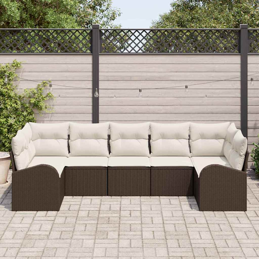 Set Divano da Giardino 7 pcs Marrone e bianco polyrattan | homemem39