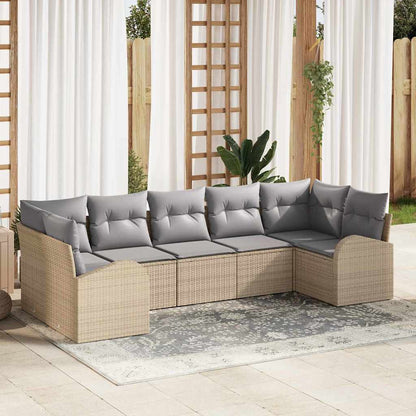 Set Divano da Giardino 7 pcs Beige e Grigio Chiaro polyrattan | homemem39
