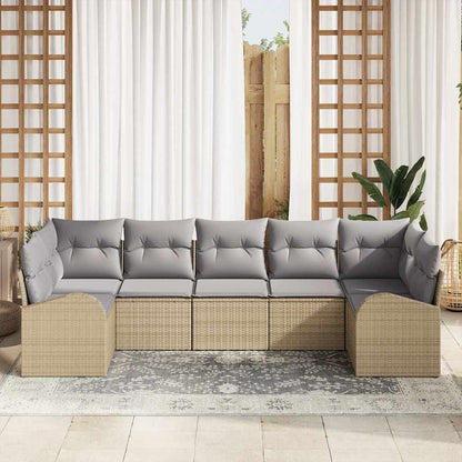 Set Divano da Giardino 7 pcs Beige e Grigio Chiaro polyrattan | homemem39