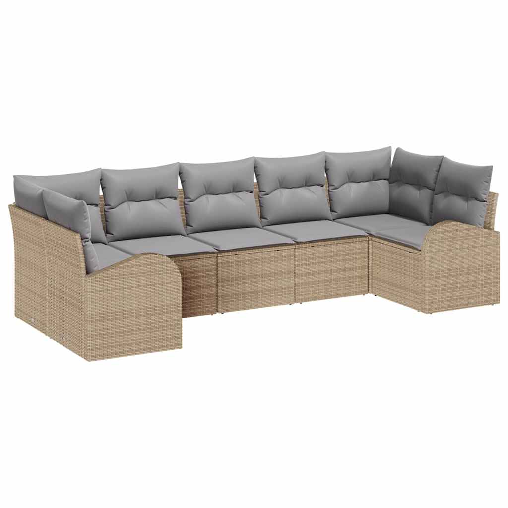 Set Divano da Giardino 7 pcs Beige e Grigio Chiaro polyrattan | homemem39