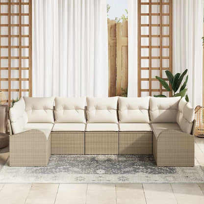 Set Divano da Giardino 7 pcs Beige e Bianco polyrattan