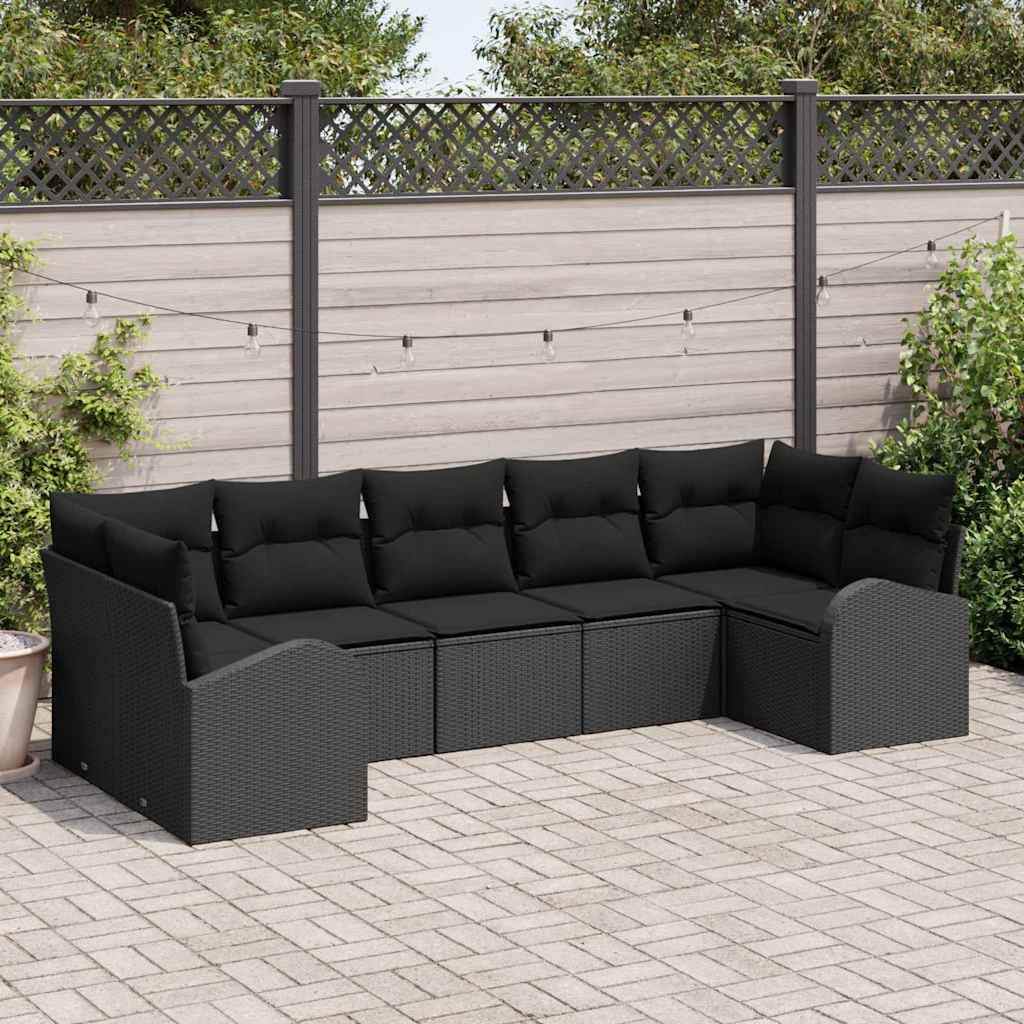 Set Divano da Giardino con cuscino 7 pcs Nero polyrattan | homemem39