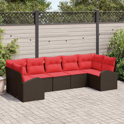 Set Divano da Giardino 7 pcs Marrone e Rosso polyrattan | homemem39