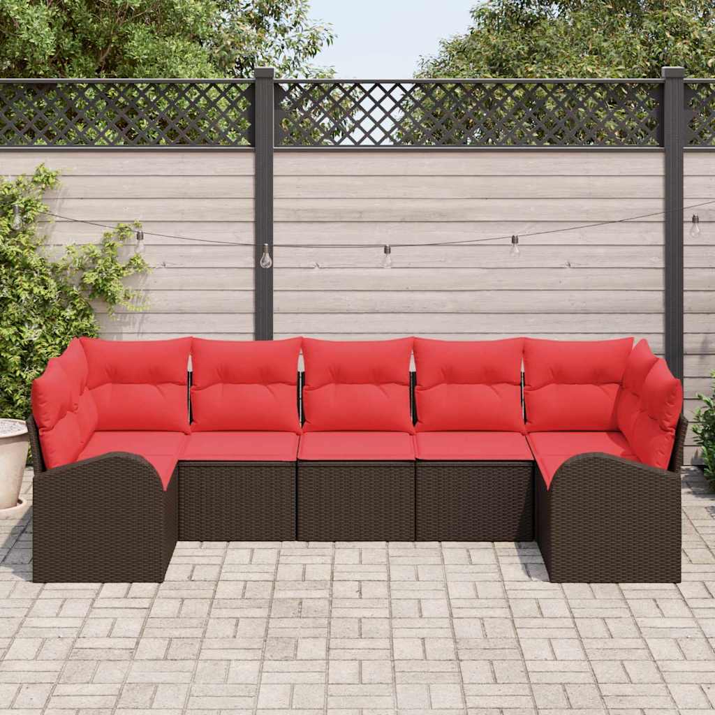 Set Divano da Giardino 7 pcs Marrone e Rosso polyrattan | homemem39