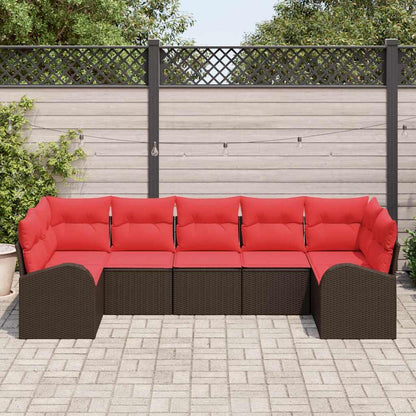 Set Divano da Giardino 7 pcs Marrone e Rosso polyrattan | homemem39