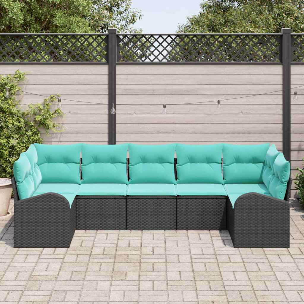 Set Divano da Giardino 7 pcs Nero e Turchese polyrattan | homemem39