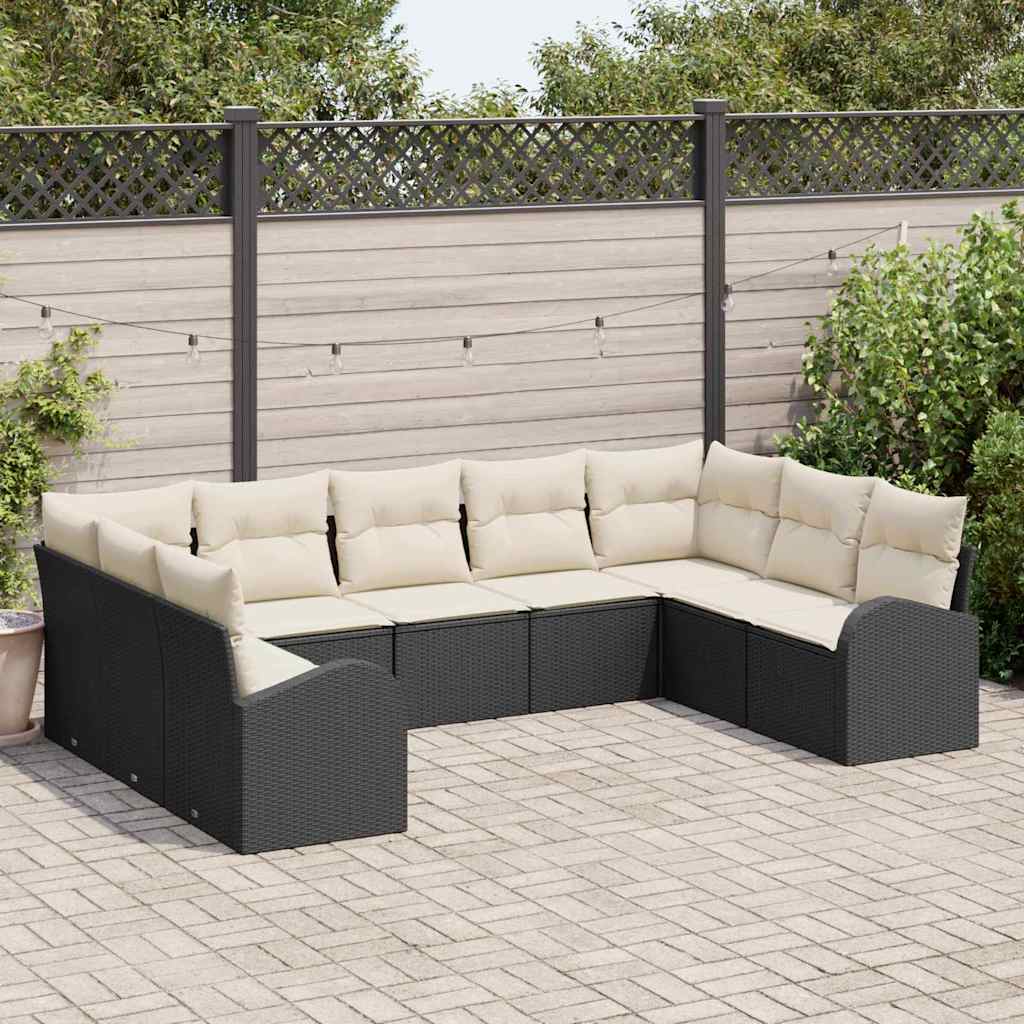 Set Divano da Giardino 9 pcs Nero e Bianco polyrattan | homemem39