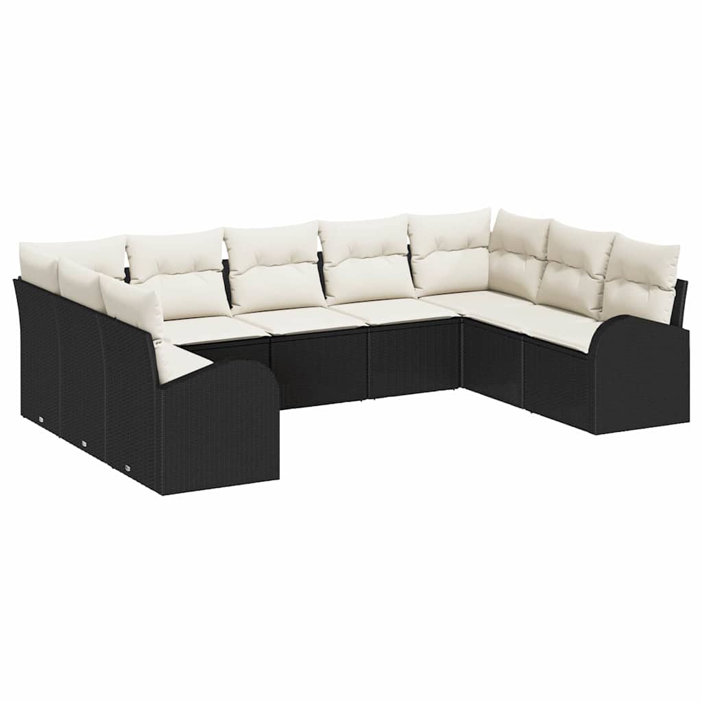 Set Divano da Giardino 9 pcs Nero e Bianco polyrattan | homemem39