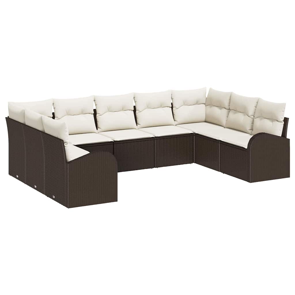 Set Divano da Giardino 9 pcs Marrone e bianco polyrattan | homemem39