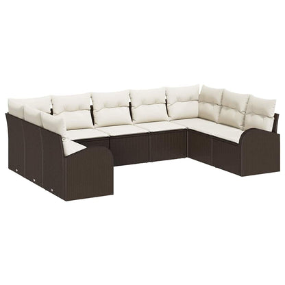 Set Divano da Giardino 9 pcs Marrone e bianco polyrattan | homemem39