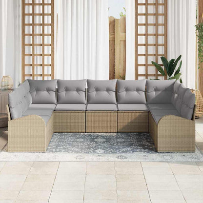 Set Divano da Giardino 9 pcs Beige e Grigio Chiaro polyrattan | homemem39