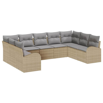 Set Divano da Giardino 9 pcs Beige e Grigio Chiaro polyrattan | homemem39