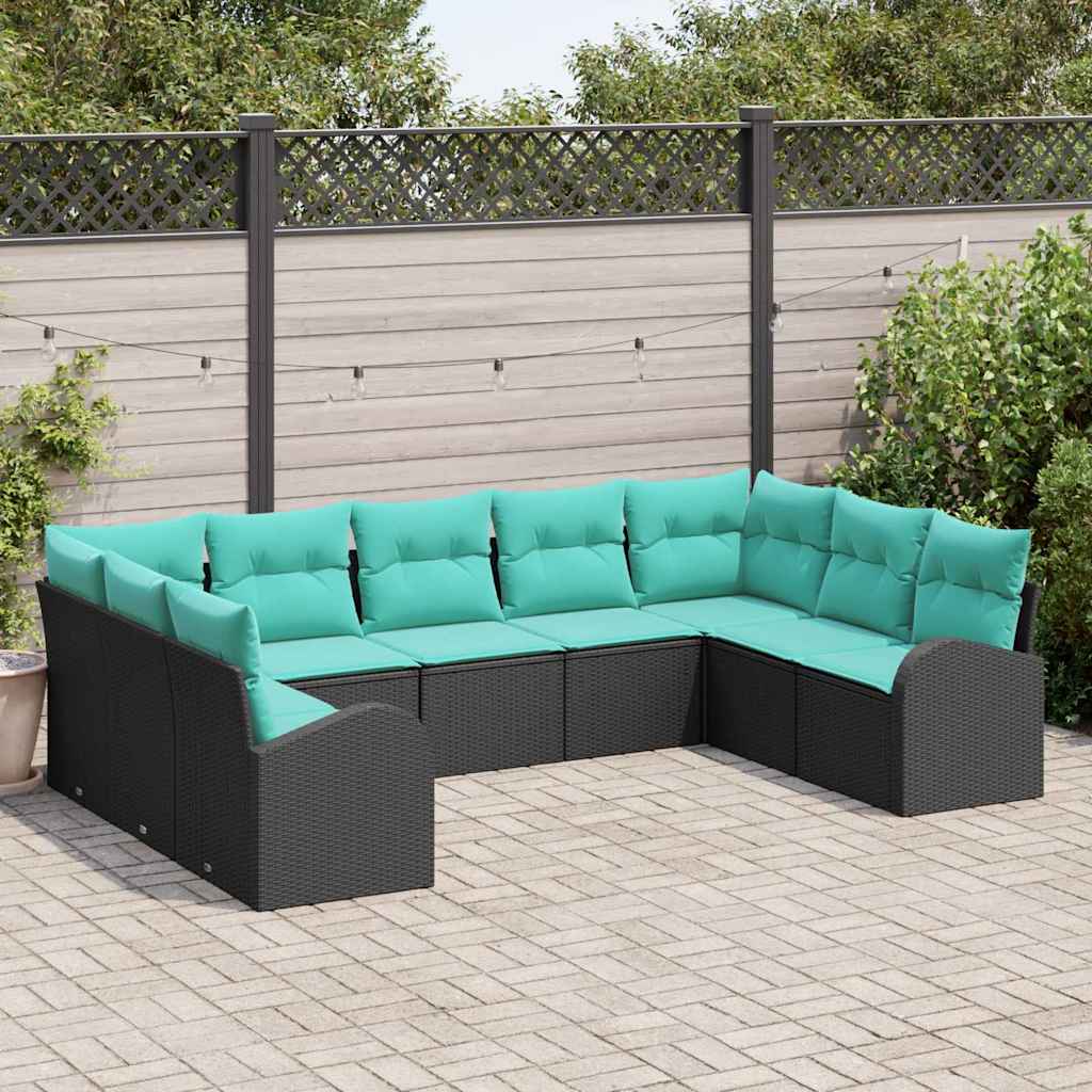 Set Divano da Giardino 9 pcs Nero e Turchese polyrattan | homemem39