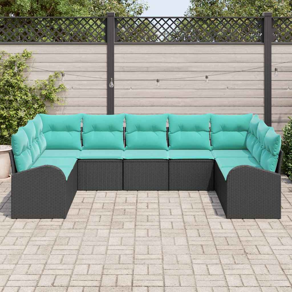 Set Divano da Giardino 9 pcs Nero e Turchese polyrattan | homemem39