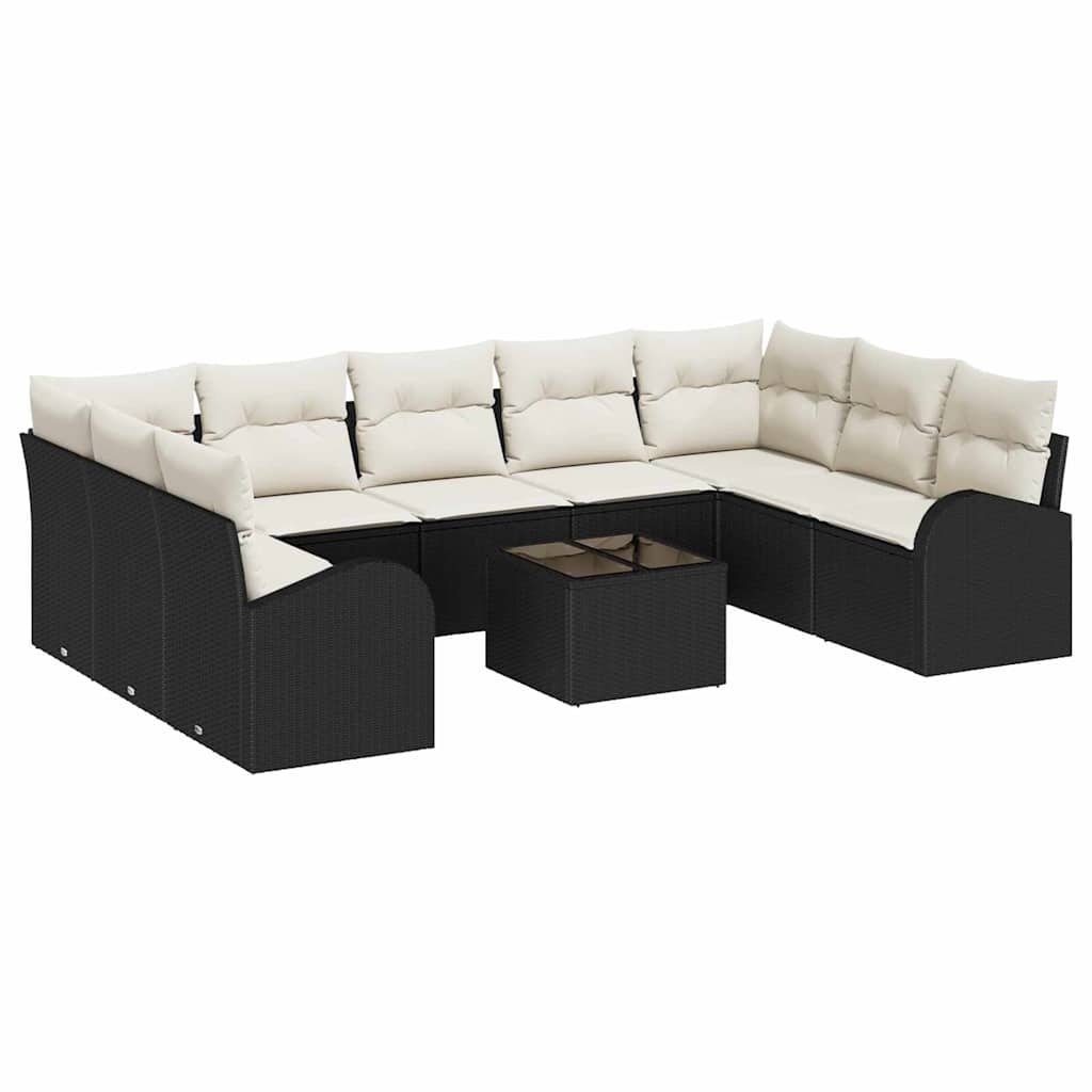 Set Divano da Giardino 10 pcs Nero e Bianco polyrattan | homemem39