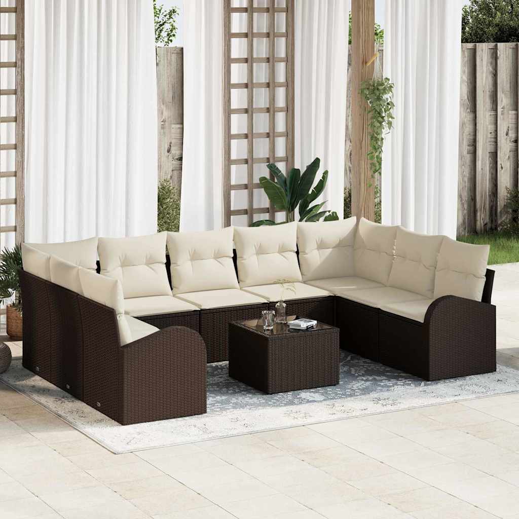 Set Divano da Giardino 10 pcs Marrone e bianco polyrattan | homemem39