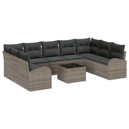 Set Divano da Giardino con cuscino 10 pcs Grigio polyrattan | homemem39
