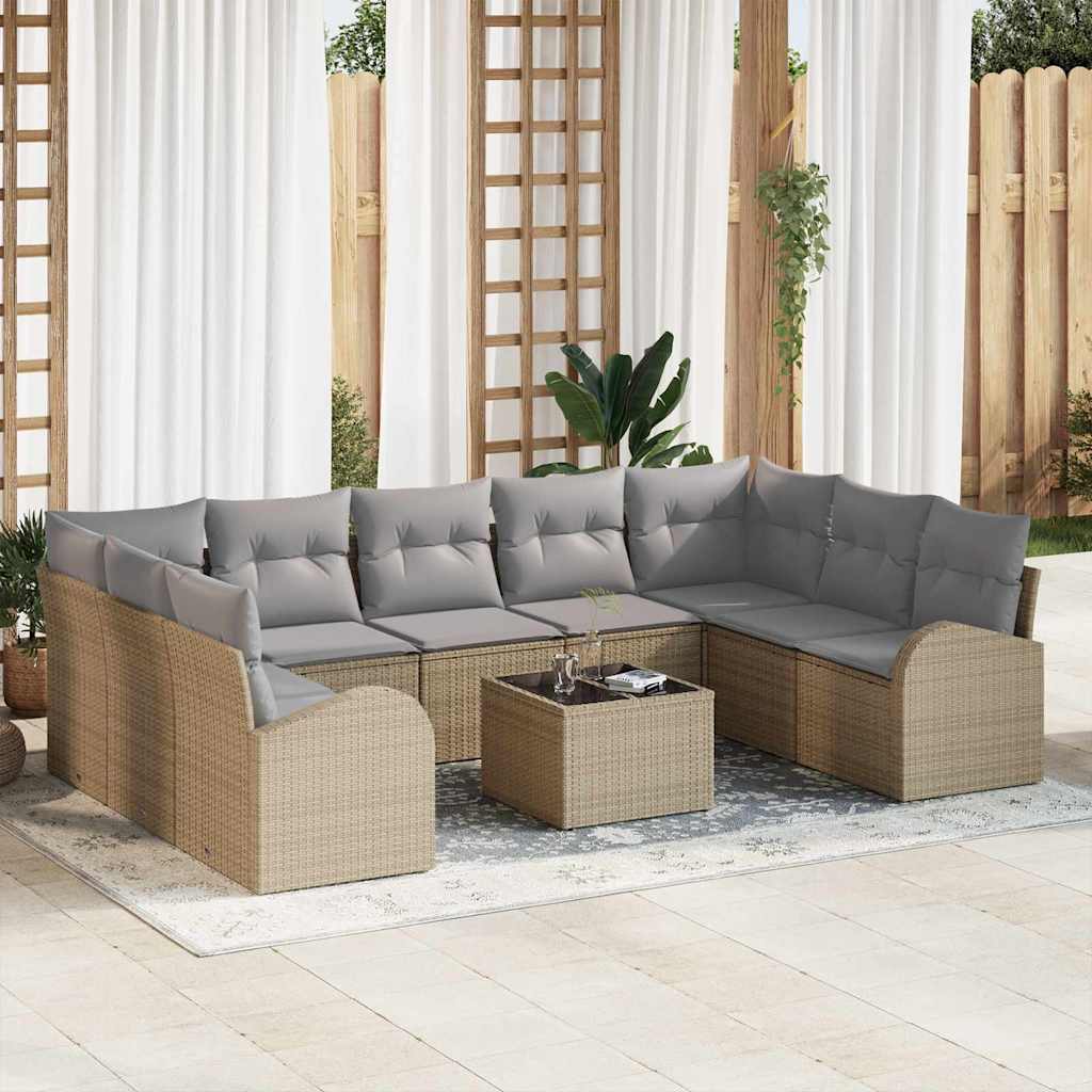 Set Divano da Giardino 10 pcs Beige e grigio chiaro polyrattan | homemem39
