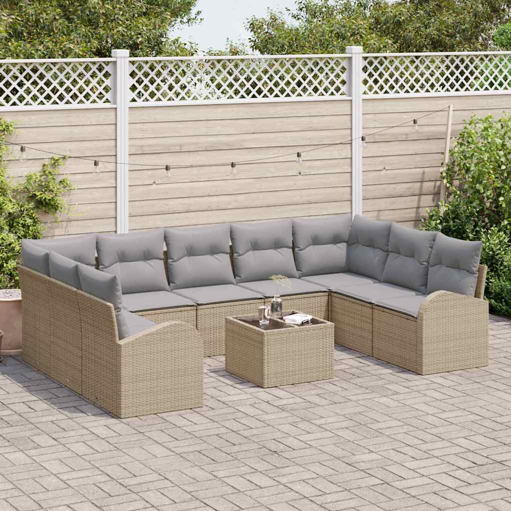 Set Divano da Giardino 10 pcs Beige e grigio chiaro polyrattan | homemem39