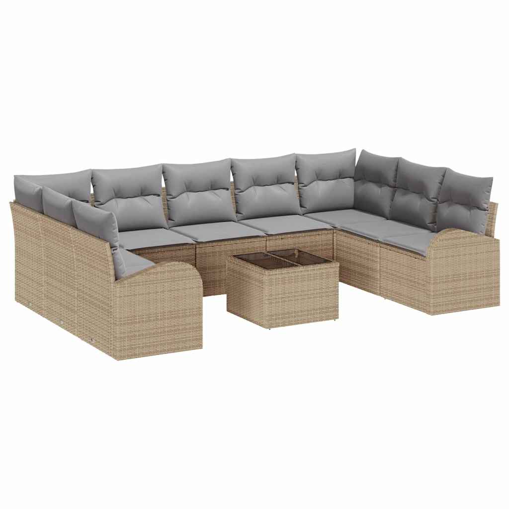 Set Divano da Giardino 10 pcs Beige e grigio chiaro polyrattan | homemem39