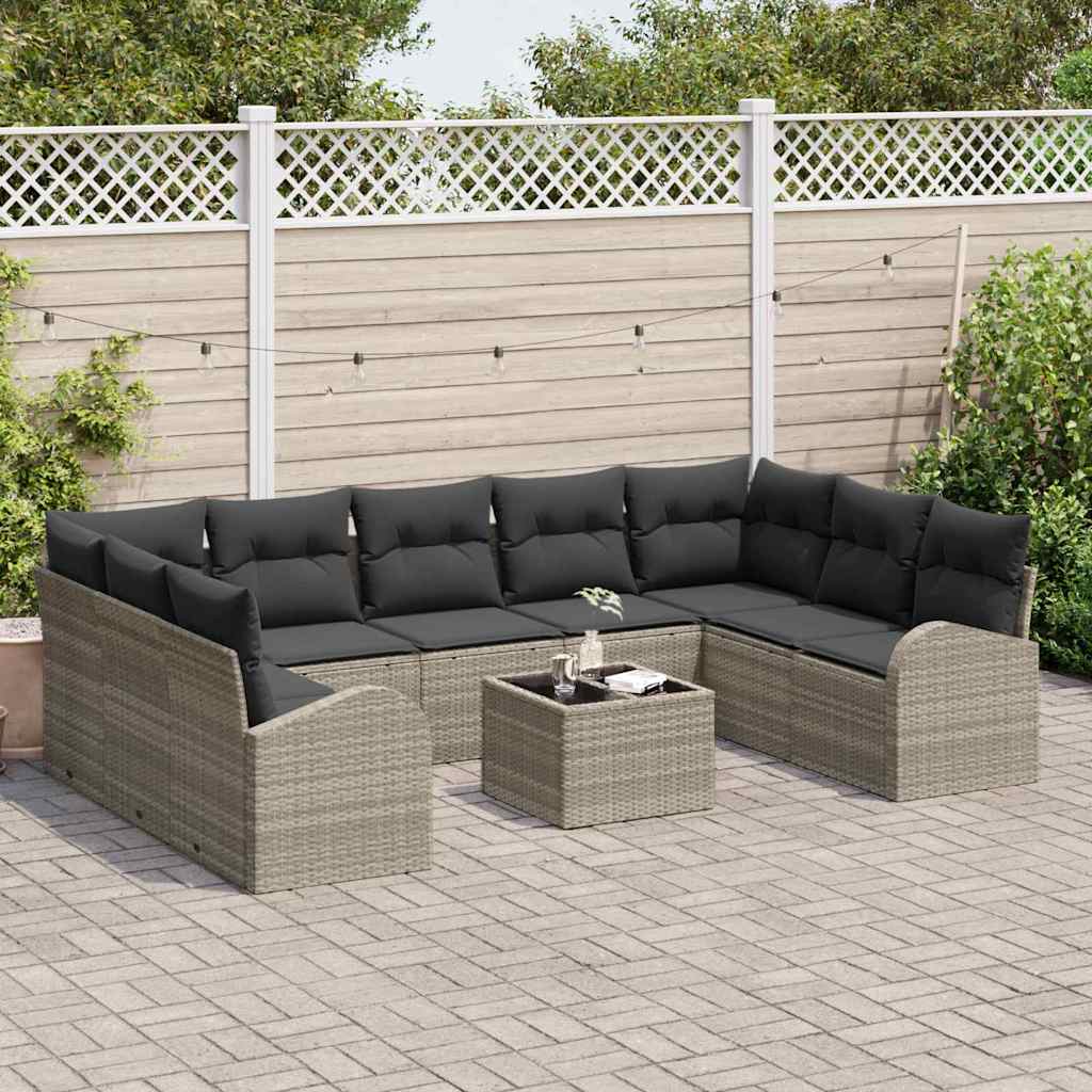 Set Divano da Giardino 10 pcs Grigio chiaro polyrattan | homemem39