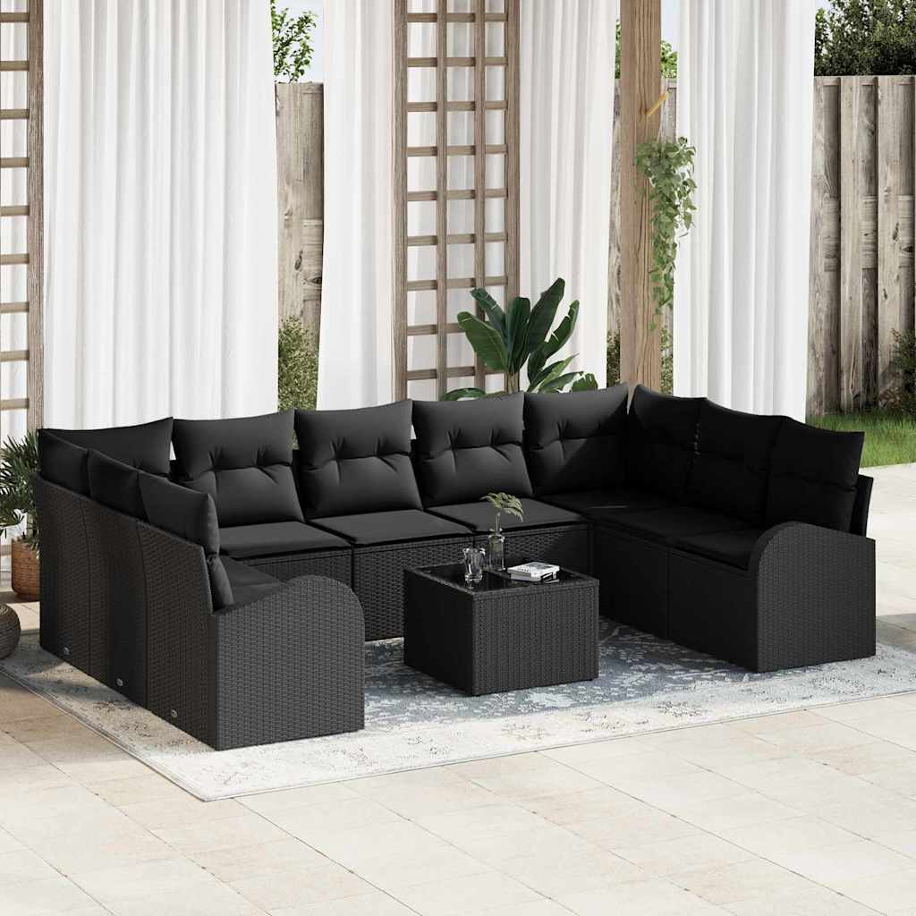 Set Divano da Giardino con cuscino 10 pcs Nero polyrattan | homemem39