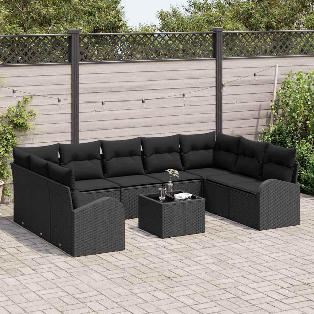 Set Divano da Giardino con cuscino 10 pcs Nero polyrattan | homemem39