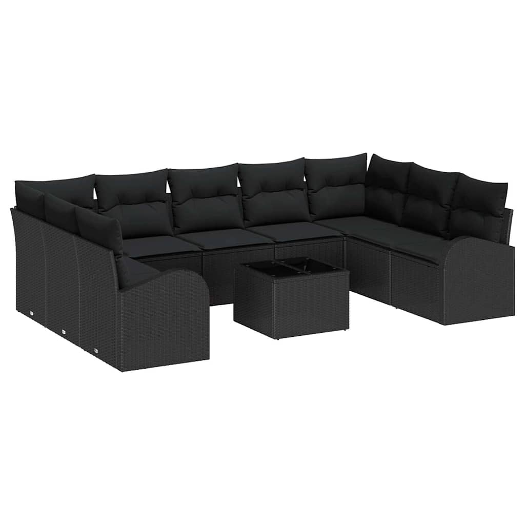 Set Divano da Giardino con cuscino 10 pcs Nero polyrattan | homemem39
