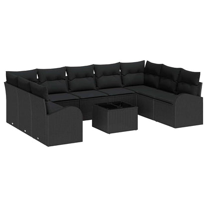 Set Divano da Giardino con cuscino 10 pcs Nero polyrattan | homemem39