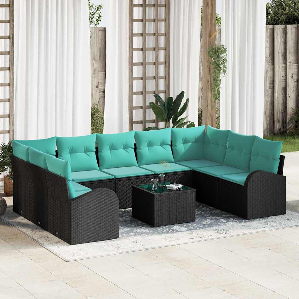 Set Divano da Giardino 10 pcs Nero e Turchese polyrattan | homemem39