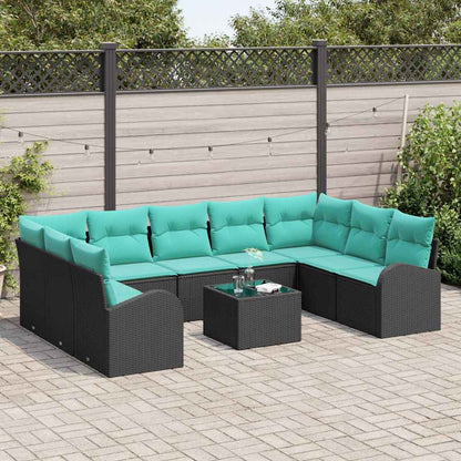 Set Divano da Giardino 10 pcs Nero e Turchese polyrattan | homemem39