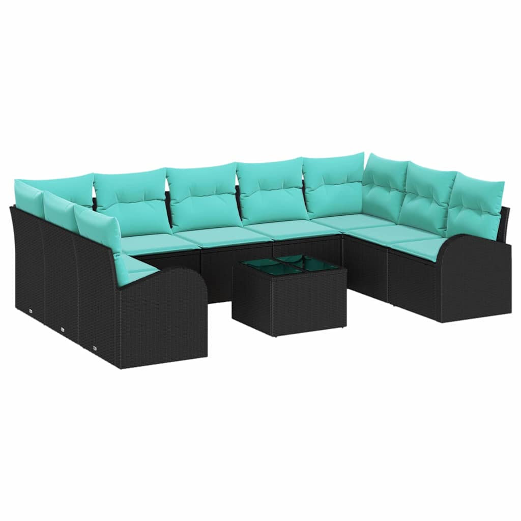 Set Divano da Giardino 10 pcs Nero e Turchese polyrattan | homemem39