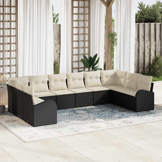 Set Divano da Giardino 10 pcs Nero e Bianco polyrattan