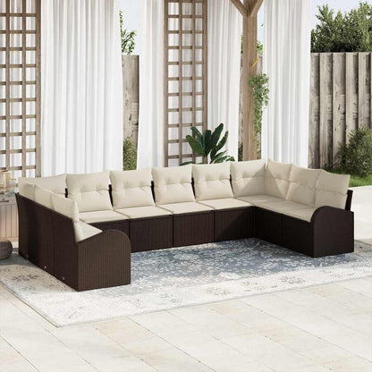 Set Divano da Giardino 10 pcs Marrone e bianco polyrattan
