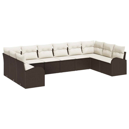 Set Divano da Giardino 10 pcs Marrone e bianco polyrattan