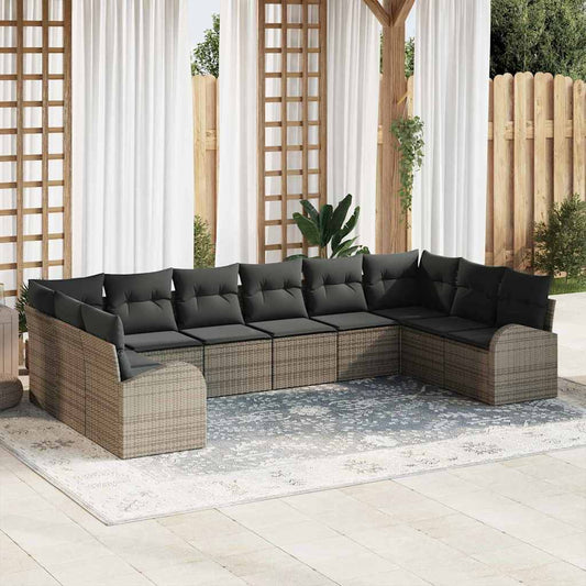 Set Divano da Giardino con cuscino 10 pcs Grigio polyrattan