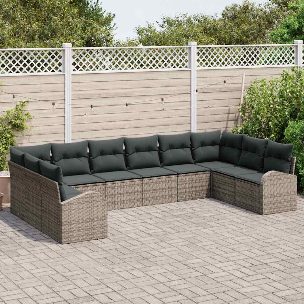 Set Divano da Giardino con cuscino 10 pcs Grigio polyrattan