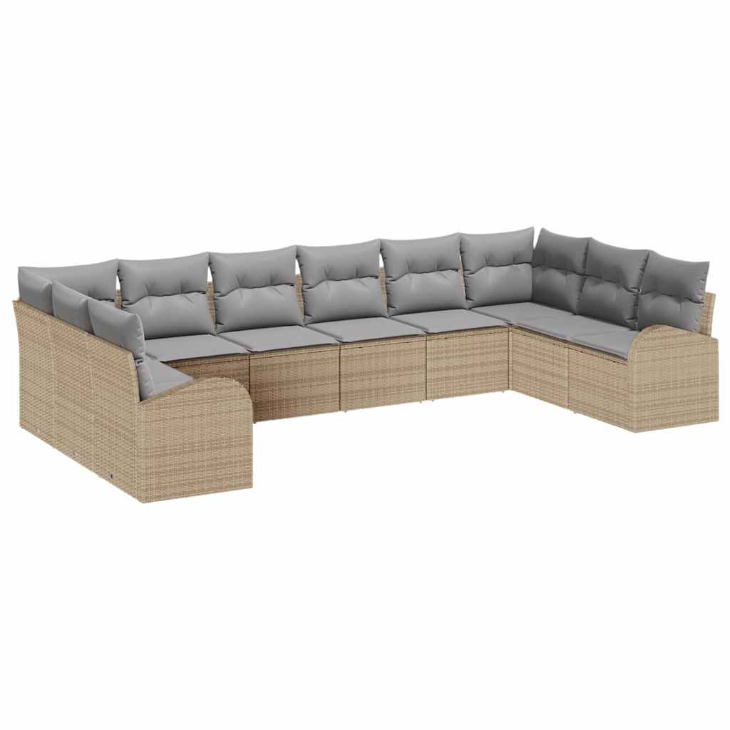 Set Divano da Giardino 10 pcs Beige e Grigio Chiaro polyrattan