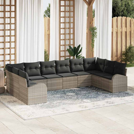 Set Divano da Giardino 10 pcs Grigio chiaro polyrattan