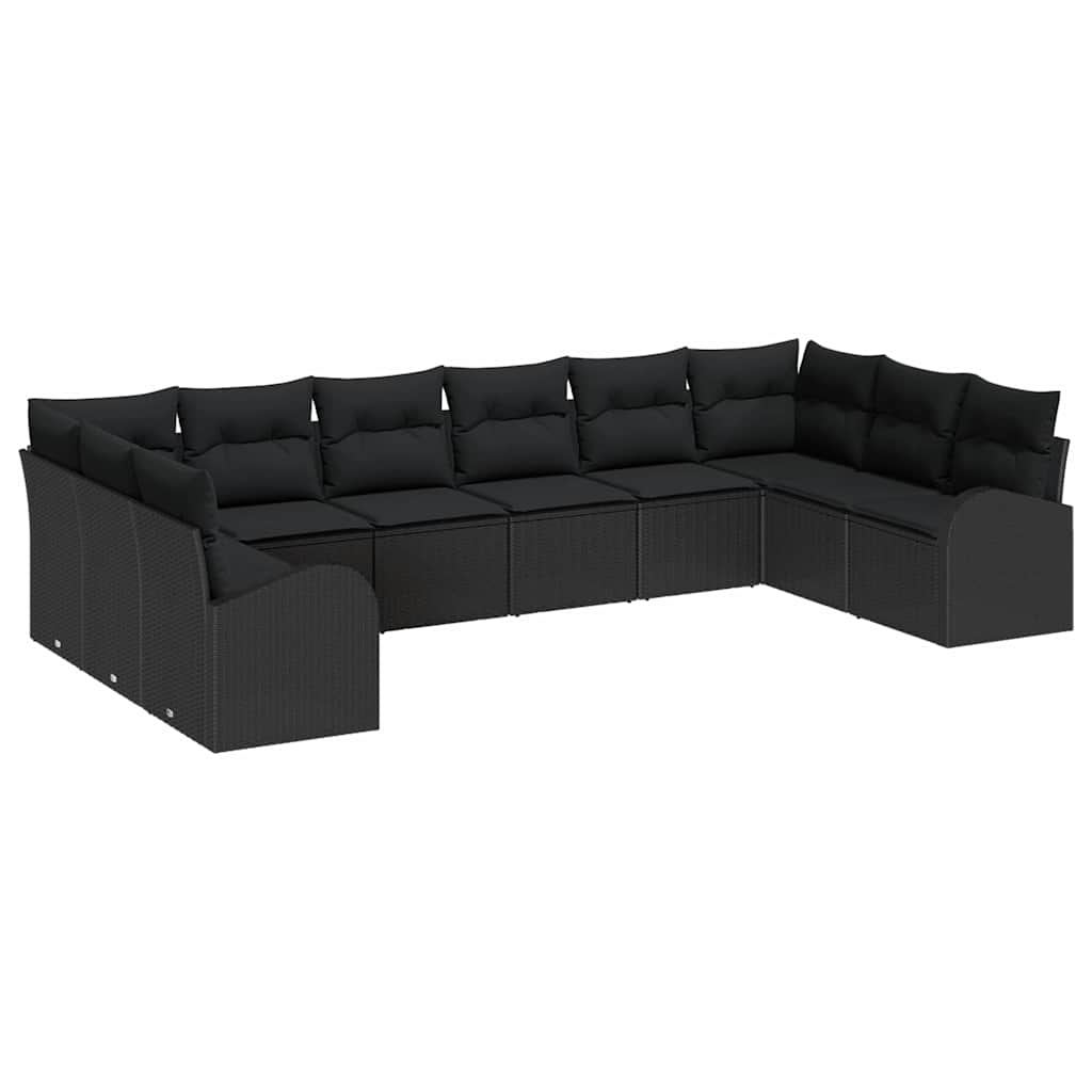 Set Divano da Giardino con cuscino 10 pcs Nero polyrattan