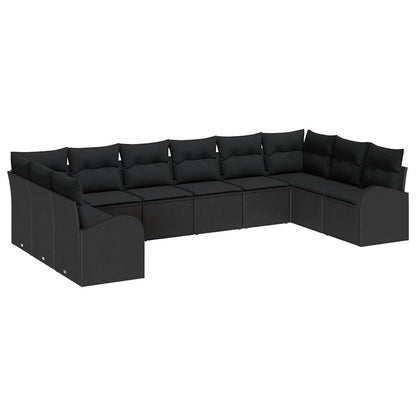 Set Divano da Giardino con cuscino 10 pcs Nero polyrattan