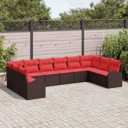 Set Divano da Giardino 10 pcs Marrone e Rosso polyrattan