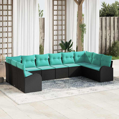 Set Divano da Giardino 10 pcs Nero e Turchese polyrattan